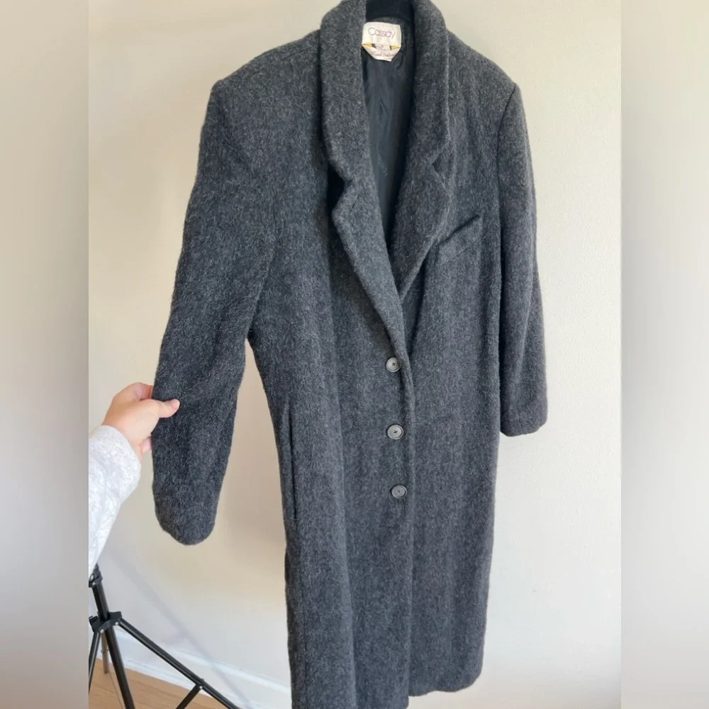 Vintage Cassidy Coat Sz 12 - 100% Wool Charcoal Gray Long Overcoat Made in USA - Picture 4 of 6
